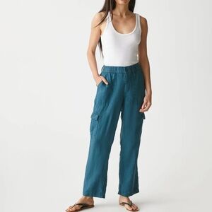 Michael Stars Evereve Bobbi Linen High Rise Cargo Pants in Teal Women's Small